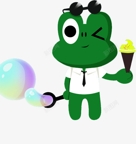 童趣青蛙png免抠素材_新图网 https://ixintu.com 冰淇淋 卡通青蛙 可爱的青蛙 吹气泡 彩色泡泡 手绘青蛙