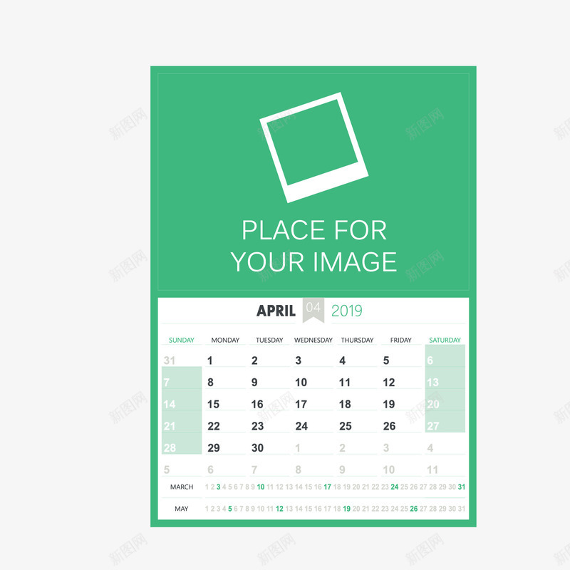 白绿色2019年4月日历矢量图ai免抠素材_新图网 https://ixintu.com 2019年 2019年日历 4月 4月日历 白色 绿色 矢量图