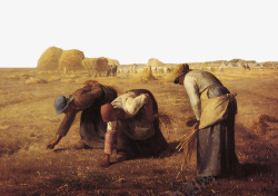 油画装饰画收麦子的农妇们素材