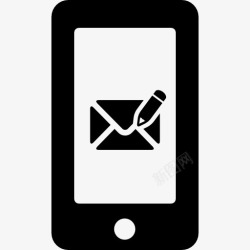 新的消息写电子邮件消息的符号在手机屏幕图标高清图片