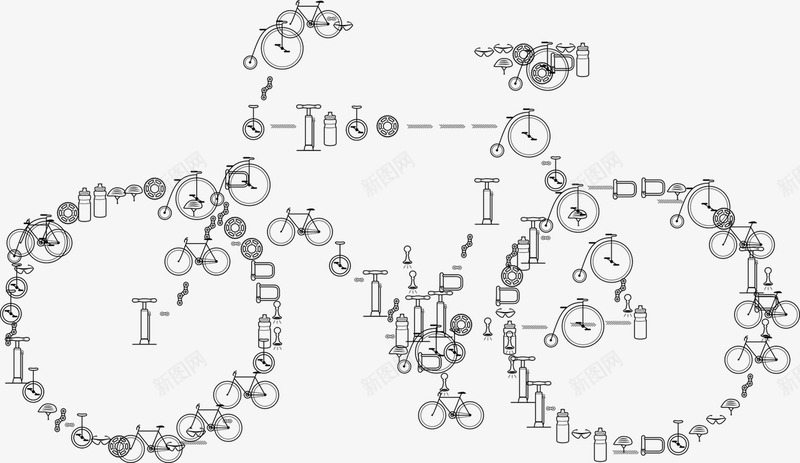 手绘自行车拼图装饰png免抠素材_新图网 https://ixintu.com 免抠 手绘画 效果 自行车 自行车拼图 装饰图 装饰画