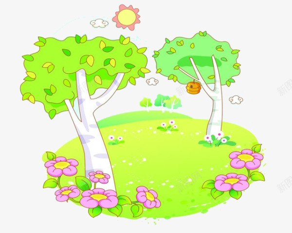 卡通花园png免抠素材_新图网 https://ixintu.com 卡通 树 花园素材 花朵