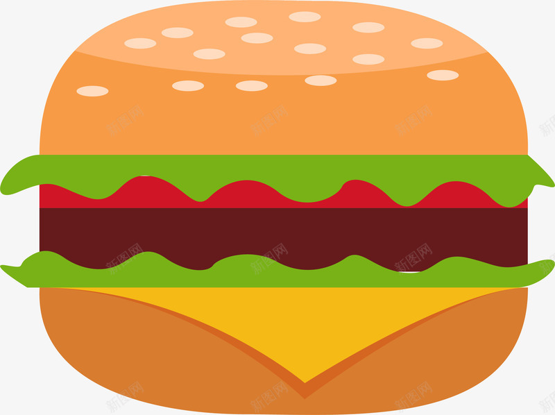 卡通扁平化汉堡包png免抠素材_新图网 https://ixintu.com 卡通 扁平化 汉堡包 矢量图案 美食 餐饮食物