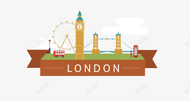 伦敦风情特色标签png免抠素材_新图网 https://ixintu.com 伦敦 伦敦大桥 双层巴士 摩天轮 钟塔