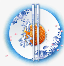 中国风中秋节筷子瓷盘月饼素材