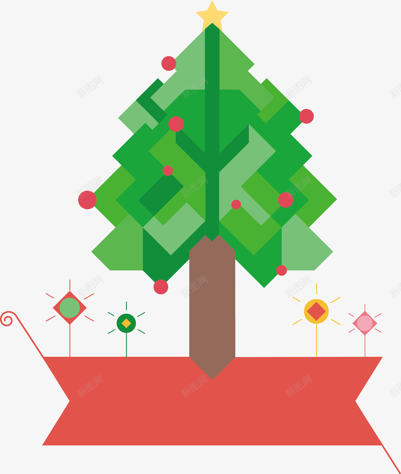 冬日绿色格子圣诞树png免抠素材_新图网 https://ixintu.com 冬日树木 卡通树木 圣诞快乐 圣诞节 花朵 装饰图案
