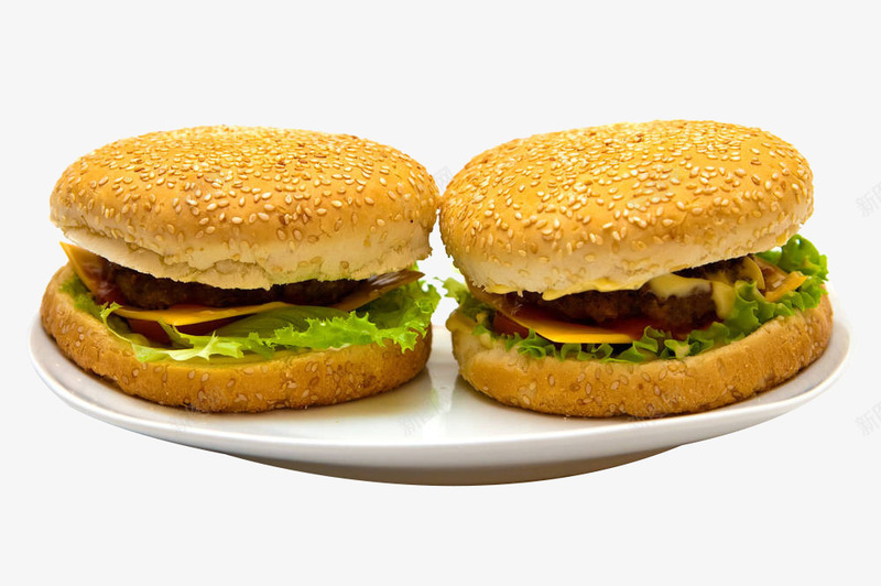 盘子里的两个汉堡png免抠素材_新图网 https://ixintu.com 卡通 吃饭 夹层 快餐 汉堡 盘子 美味 美食 肉 脂肪 面包 食物