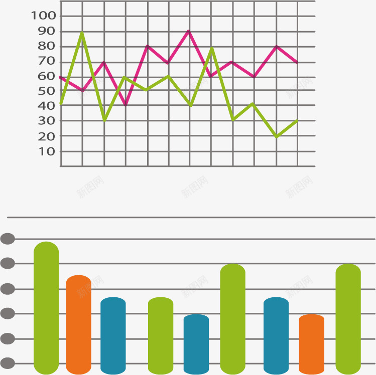 柱形图折线图数据png免抠素材_新图网 https://ixintu.com 折线图 数据占比 数据图表 柱形图 矢量素材