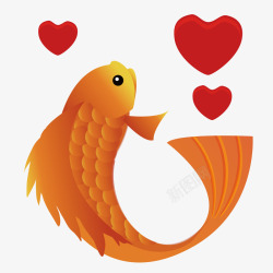 情人节鲤鱼和红色的爱心矢量图素材