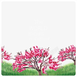 树木与水彩桃花矢量图素材