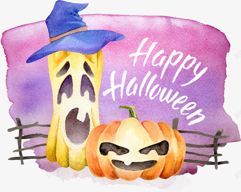 HappyHalloweenpng免抠素材_新图网 https://ixintu.com 万圣节 南瓜 卡通 栅栏 装饰