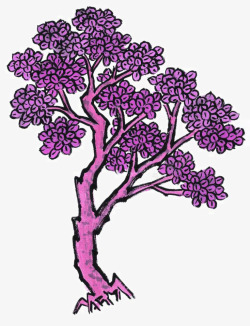 手绘紫色装饰树素材