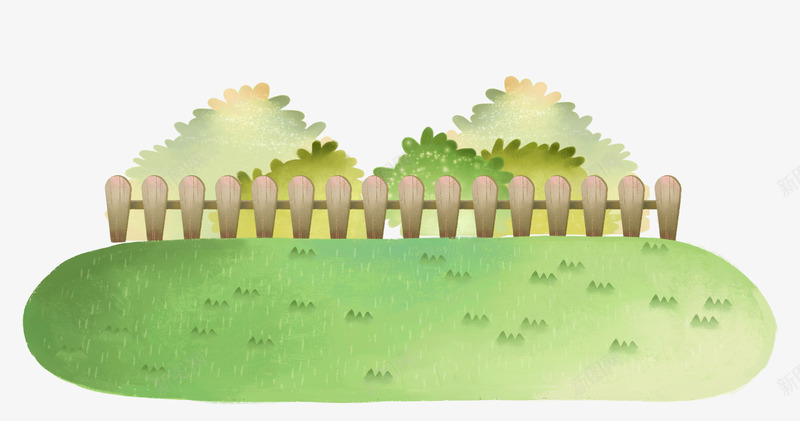 草地和树png免抠素材_新图网 https://ixintu.com 围栏 栅栏 树 绿色 草地 装饰
