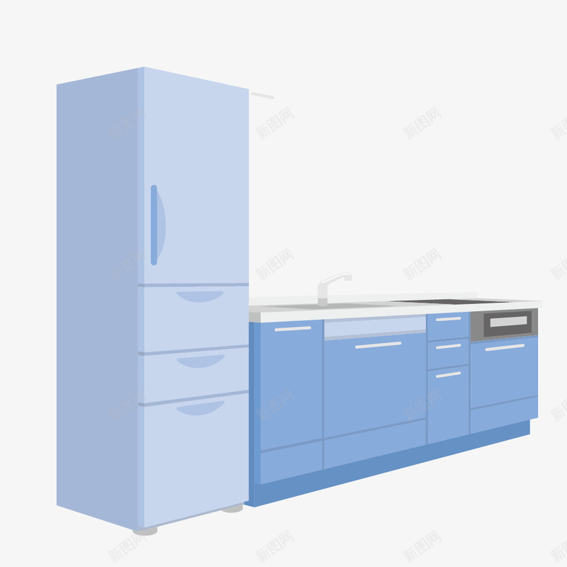 蓝色冰箱厨房矢量图ai免抠素材_新图网 https://ixintu.com 冰箱 厨房 素材 蓝色 矢量图