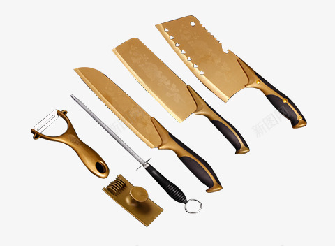 厨房刀具六件套png免抠素材_新图网 https://ixintu.com 六件套 刀具 厨房 实物 菜刀