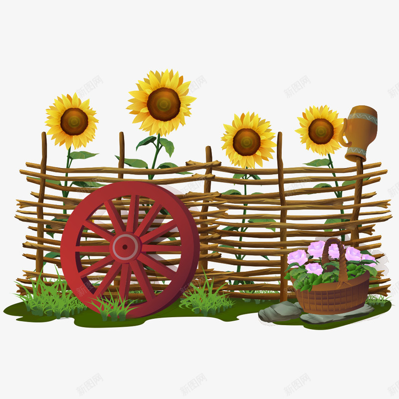 农场花朵png免抠素材_新图网 https://ixintu.com 向日葵 矢量花朵 花儿 花朵 花篮