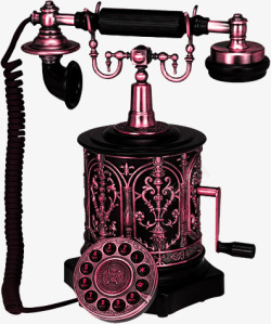 古董电话黑红色古董手摇转盘电话高清图片