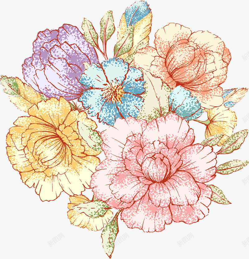 盛开的五颜六色花png免抠素材_新图网 https://ixintu.com 五颜六色 彩色花朵 手绘花朵 花卉 花朵 花朵装饰