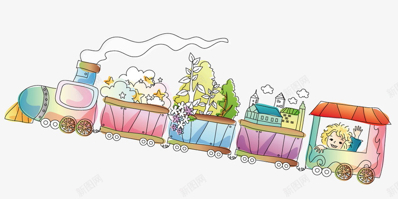 彩色的火车png免抠素材_新图网 https://ixintu.com 交通工具 卡通 彩色 插画 火车