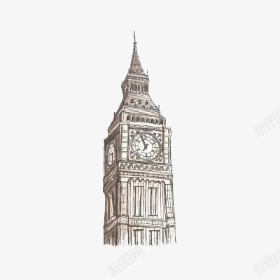 手绘大本钟png免抠素材_新图网 https://ixintu.com 伦敦 大本钟 手绘大钟 英国建筑