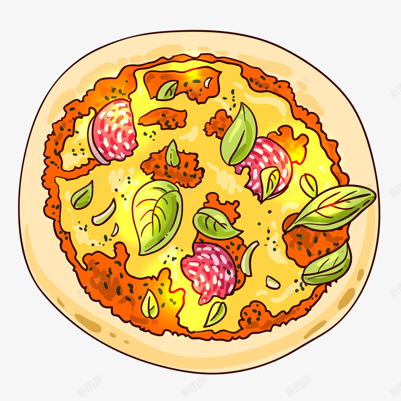 卡通披萨食物png免抠素材_新图网 https://ixintu.com 俯视图 快餐食物 手绘 披萨 美食 食物