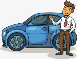 汽车销售素材蓝色汽车销售人员矢量图高清图片