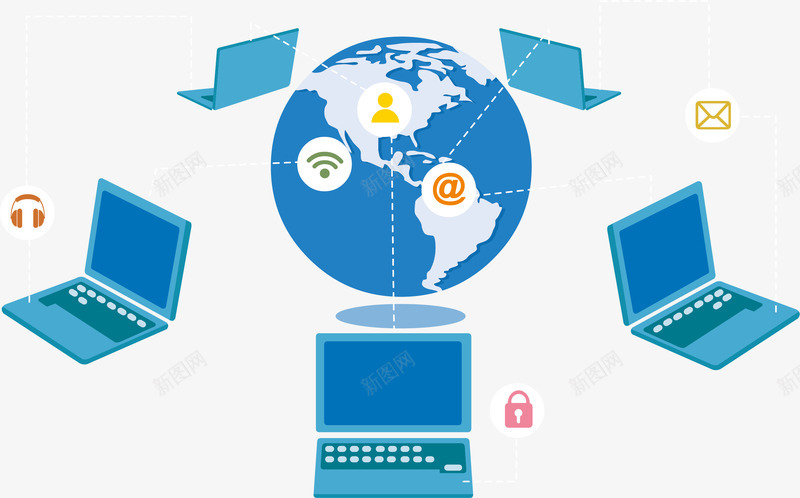 互联网时代png免抠素材_新图网 https://ixintu.com 信号 地球 电脑 耳机