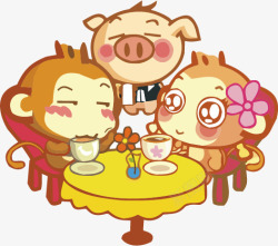 卡通可爱餐饮餐桌猴子素材
