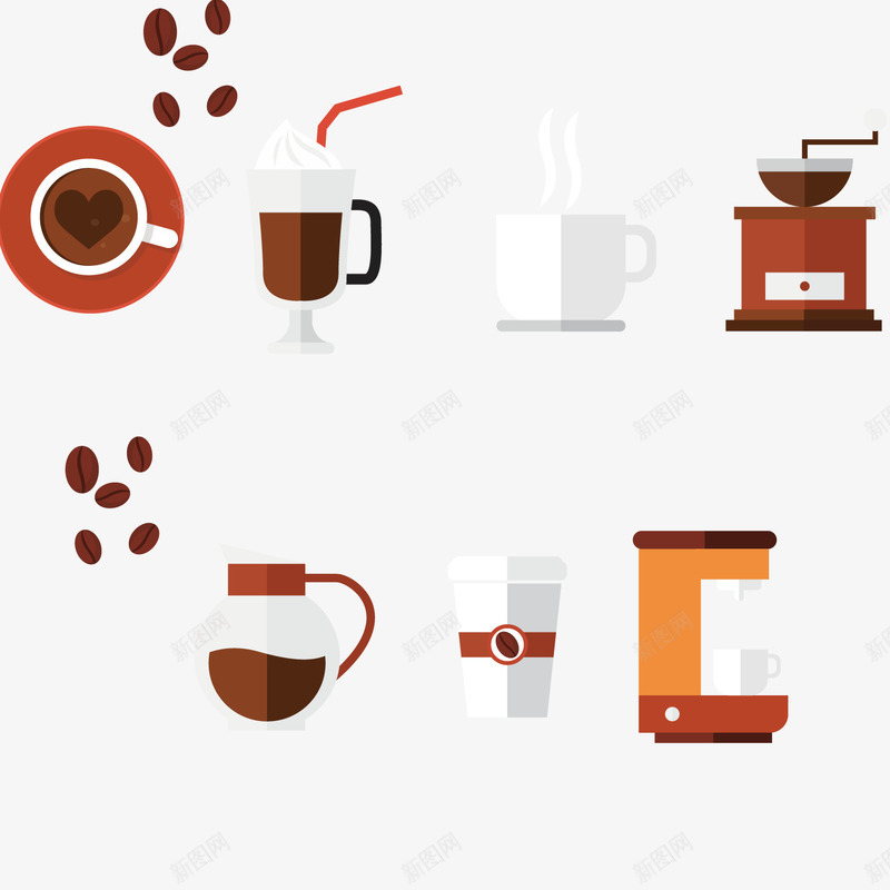 咖啡的制作元素矢量图ai免抠素材_新图网 https://ixintu.com 制作 咖啡 咖啡豆 工具 矢量图