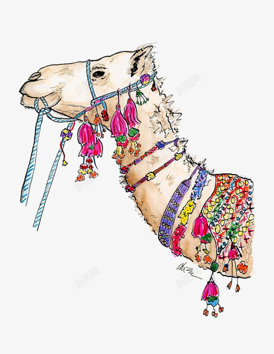 骆驼png免抠素材_新图网 https://ixintu.com 卡通 可爱 彩色骆驼 手绘 民族风 沙漠