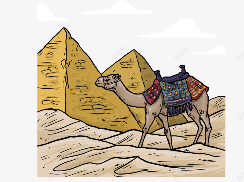 彩绘埃及金字塔和骆驼png免抠素材_新图网 https://ixintu.com 埃及 彩绘 沙漠 金字塔 骆驼