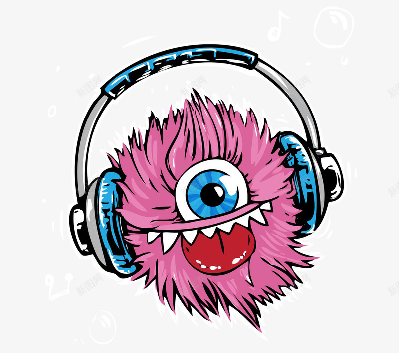 卡通手绘恐怖戴耳机怪物png免抠素材_新图网 https://ixintu.com 卡通的怪物 平面怪物素材 恐怖的怪物 戴耳机的怪物 手绘的耳机