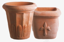 陶器瓦罐纹样两个陶瓷制作花盆高清图片
