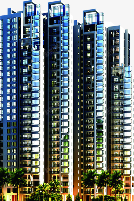 城市高楼建筑png免抠素材_新图网 https://ixintu.com 办公楼 城市建筑 居民区 蓝色