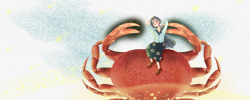 卡通手绘坐在螃蟹上的女孩素材