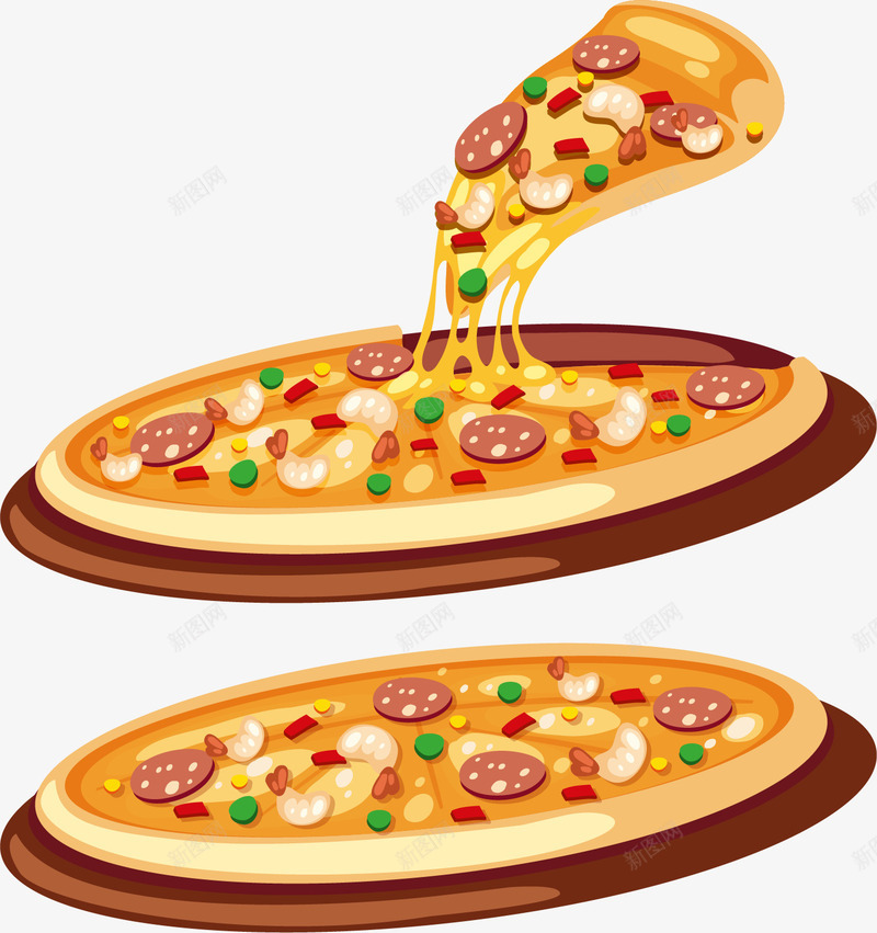 手绘披萨png免抠素材_新图网 https://ixintu.com 切开的披萨 手绘 披萨 食物