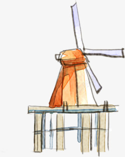 朴素风车卡通可爱手绘风车高清图片