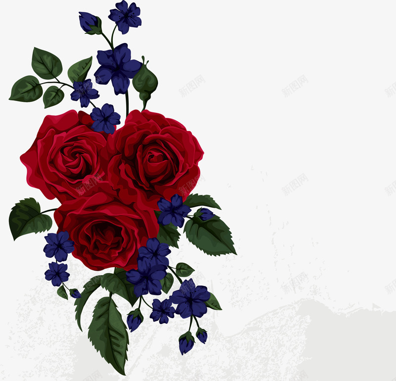 红玫瑰花束装饰png免抠素材_新图网 https://ixintu.com 红玫瑰 红玫瑰花束 红玫瑰花束装饰 蓝花与红玫瑰