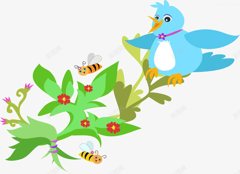 卡通树上的鸟png免抠素材_新图网 https://ixintu.com 卡通 树上的 蜜蜂 鸟
