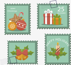 绿色圣诞节系列邮票矢量图素材