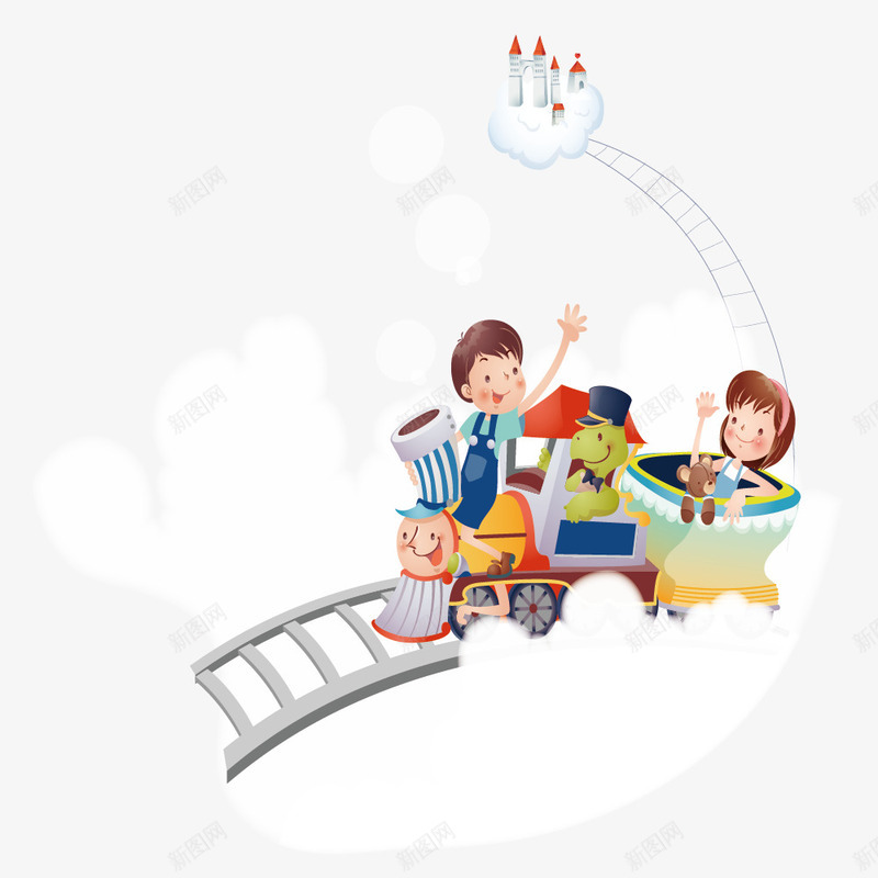 童话世界坐火车的儿童png免抠素材_新图网 https://ixintu.com 卡通 插画 教育