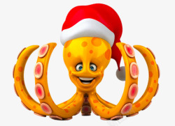 创意卡通章鱼头戴圣诞帽素材