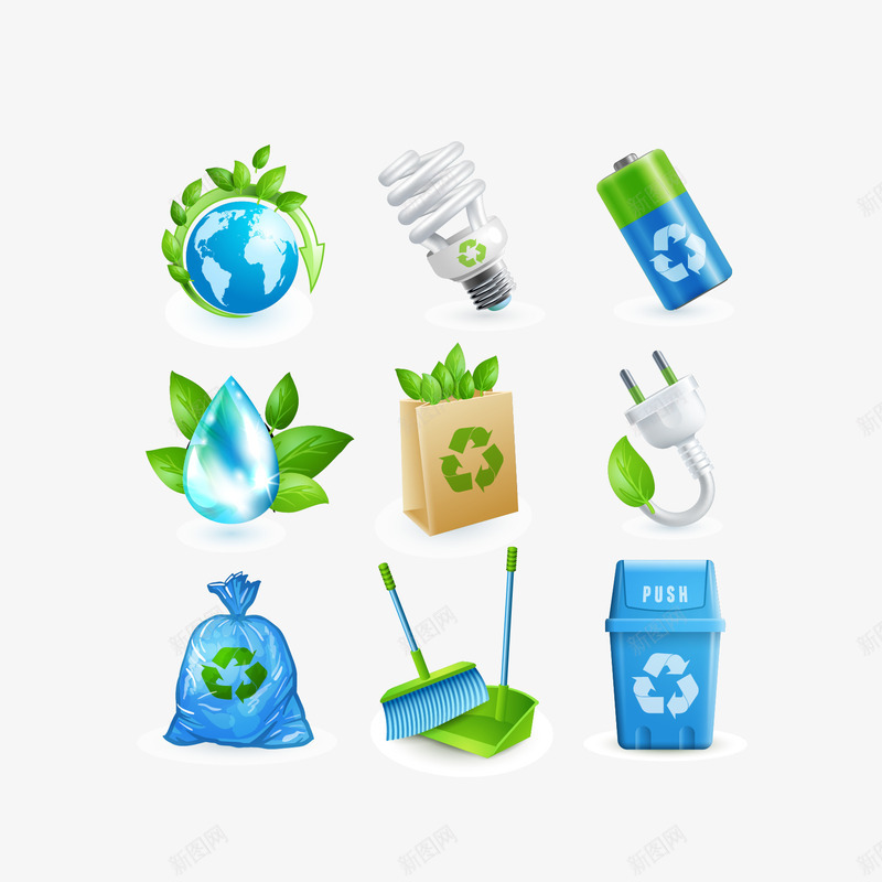 卡通购物袋图标png_新图网 https://ixintu.com 叶子 循环 按钮图标 标志图标 生态环保 绿色环保 节能环保