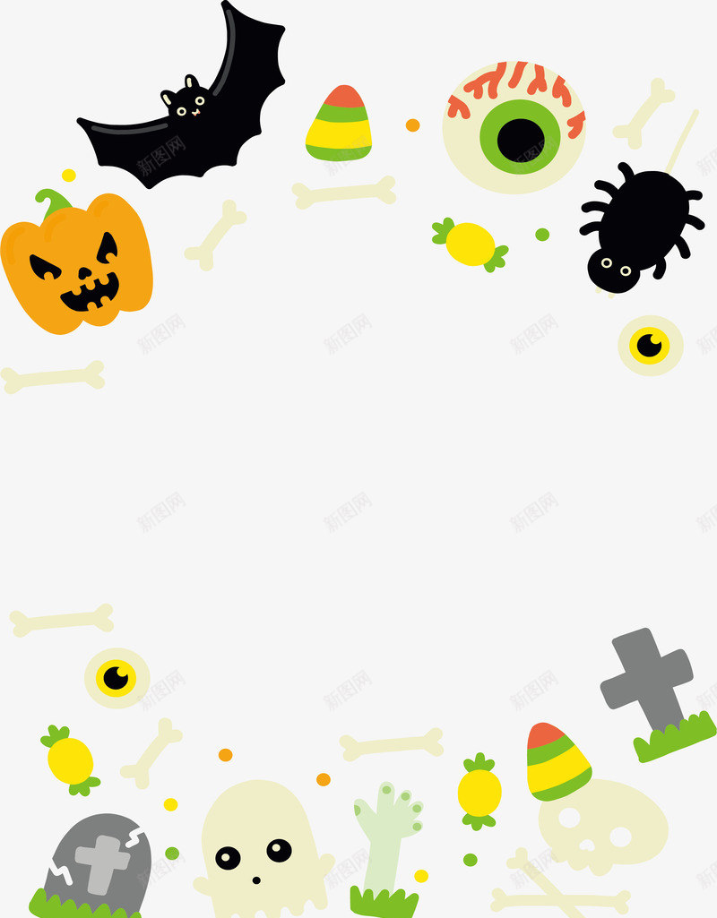 卡通万圣节边框png免抠素材_新图网 https://ixintu.com happyhalloween 万圣节 万圣节花纹 卡通花纹 恐怖花纹 矢量png