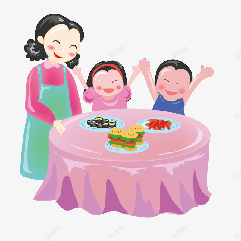 母亲做饭给小孩吃png免抠素材_新图网 https://ixintu.com 做饭 小孩 手绘 插画 食物