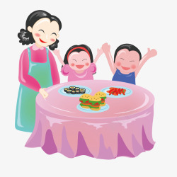 免扣小孩做饭母亲做饭给小孩吃高清图片