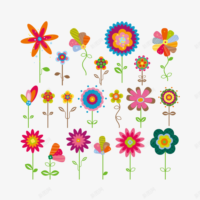 不同样式的花朵png免抠素材_新图网 https://ixintu.com 可爱 彩色 手绘 花朵