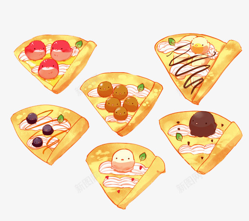六个卡通披萨饼png免抠素材_新图网 https://ixintu.com 卡通 手绘 披萨