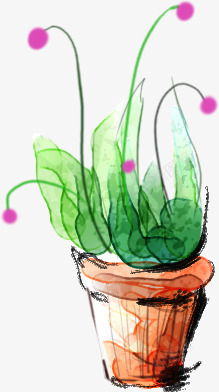 卡通手绘绿色清新紫色花朵花盆素材
