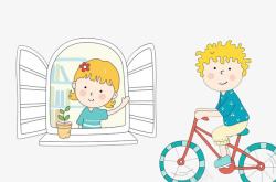 人在开窗户骑自行车的男孩高清图片